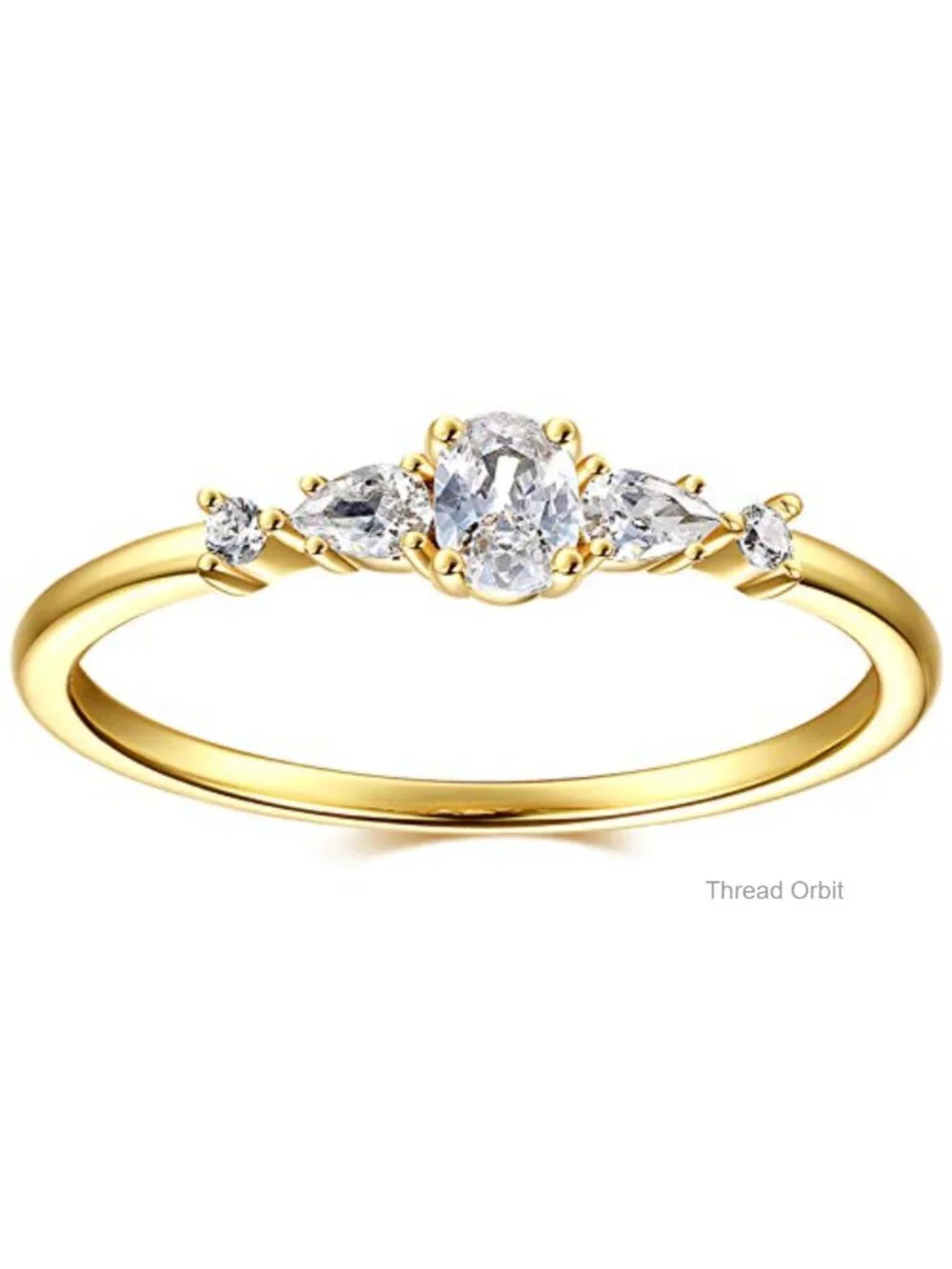 18K Gold Plated Cluster Ring with Cubic Zirconia Stones Stackable Band